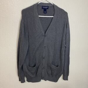 Roundtree & Yorke Mens Cardigan Sweater Gray Knit Grandpa Old Money Academia L